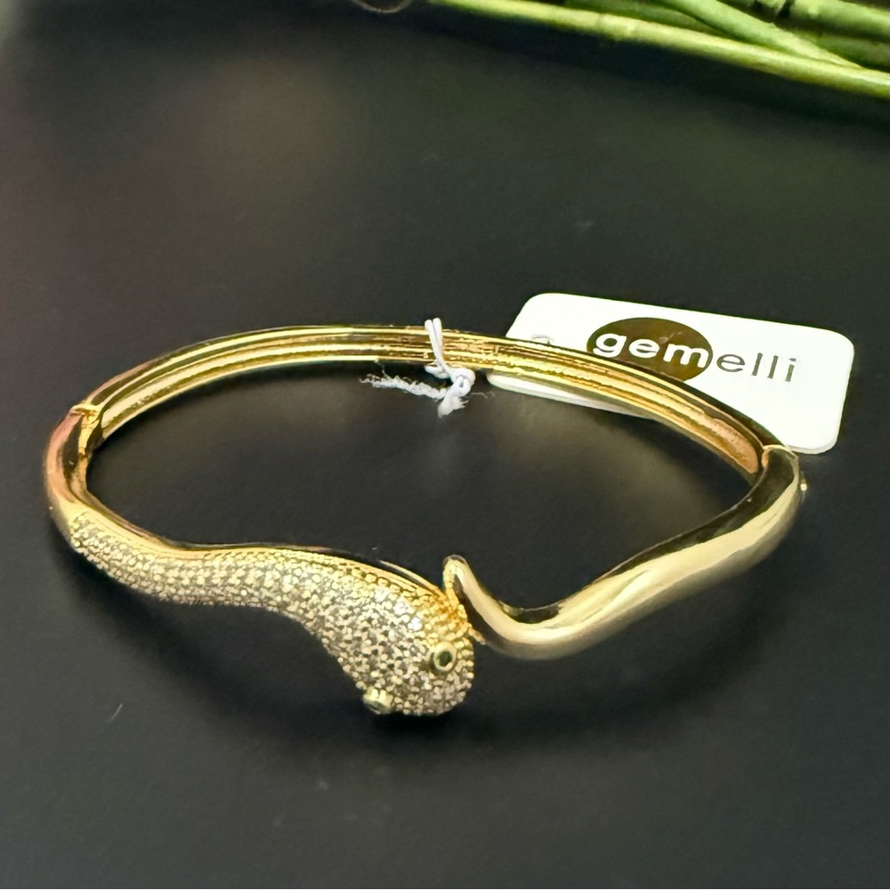 GEMELLI Gold-tone Pave Crystal Snake Bangle Bracelet 13g.